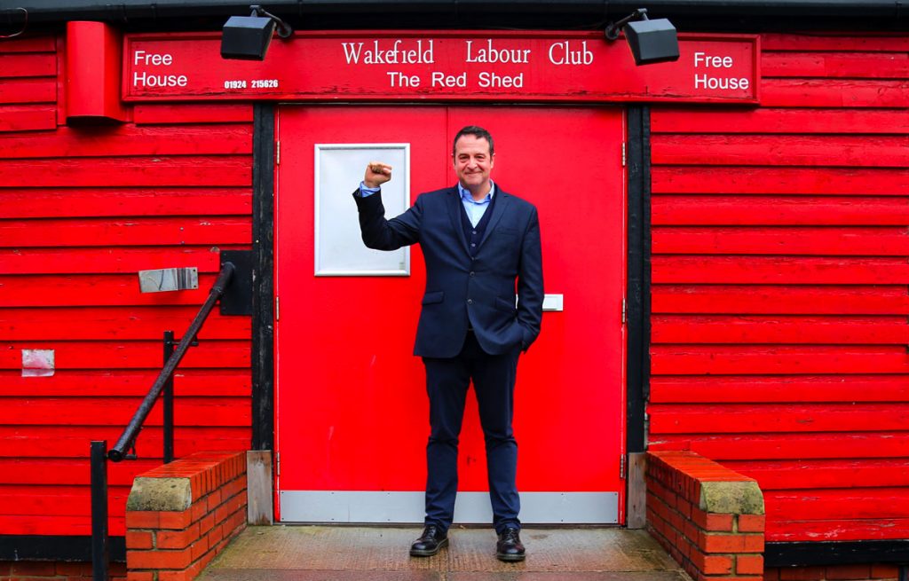 Mark Thomas outside The Red Shed in Wakefield