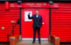 Mark Thomas outside The Red Shed in Wakefield